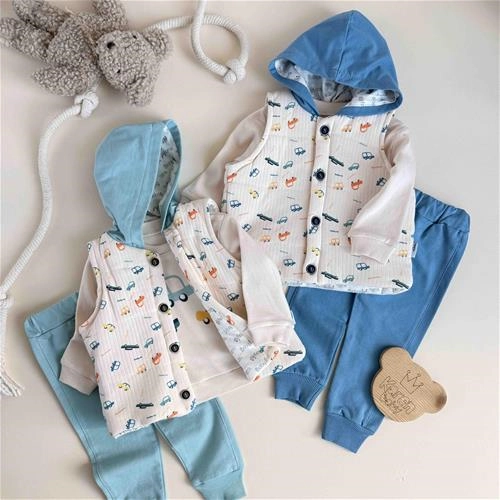 سه تیکه جلیقه دار طرح ماشین 6 ماه تا 18 ماه کد 9949