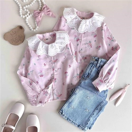 شومیز گل گلی یقه بی بی کارن بی بی 4 سال تا 12 سال کد 10240