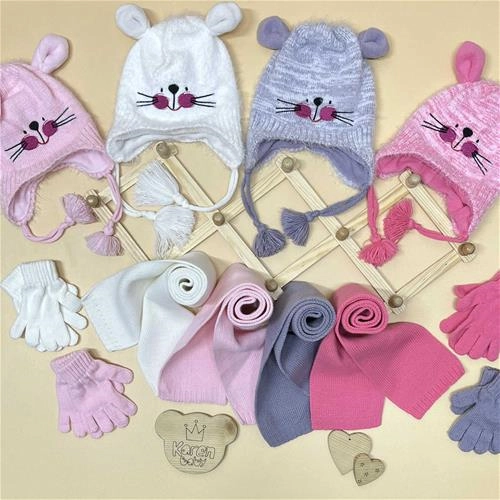 ست دستکش شال کلاه طرح گربه 1 سال تا 4 سال کد 1711109