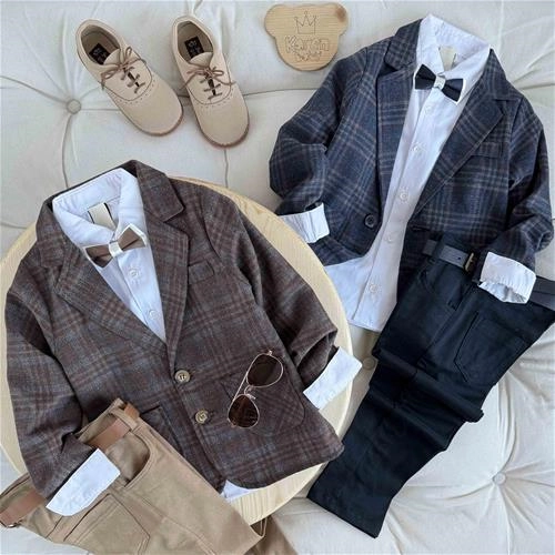 پنج تیکه کت و شلوار پاپیون چهارخونه 5 سال تا 8 سال کد 211511