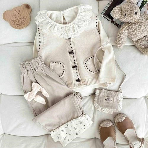 چهارتیکه بلوز شلوار جلیقه بافت 2 تا 7 سال کد 9707