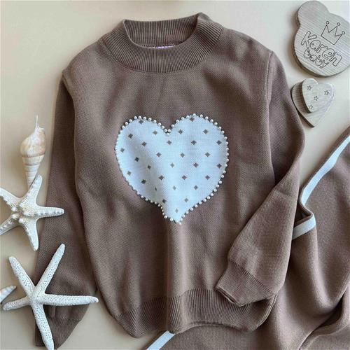 دوتیکه بلوز شلوار بافت طرح قلب 5 سال تا 10 سال کد 171358