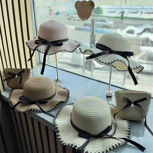 ست کیف و کلاه حصیری پاپیون مشکی 2 سال تا 10 سال کد 214203 ( 214207 )