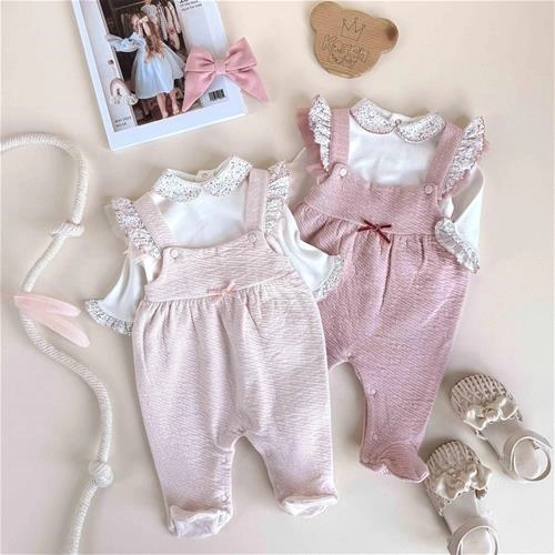 دوتیکه سرهمی یقه بی بی موسلین نوزادی تا 9 ماه کد 10068