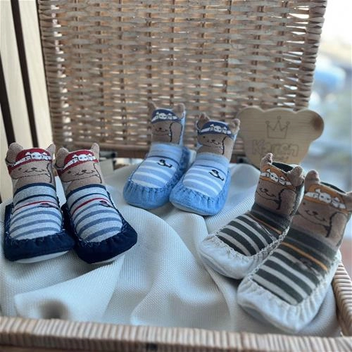 جوراب پاپوشی کف چرم حوله‌ای پسرانه 2 سال تا 5 سال کد 214135(214134)