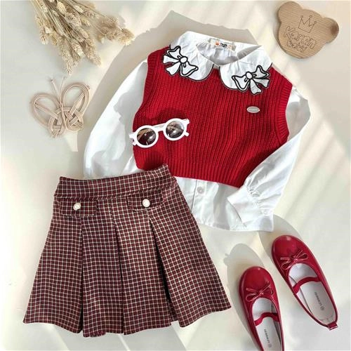 سه تیکه بلوز دامن یلدایی 4 سال تا 7 سال کد 10124