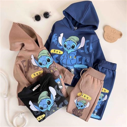 دو‌تیکه هودی شلوار طرح استیچ 3 سال تا 10 سال کد 10112