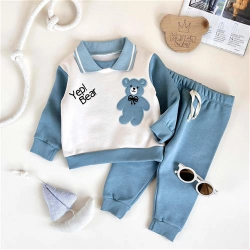 دوتیکه بلوز و شلوار کرکی طرح تدی 6 ماه تا 24 ماه کد 9946