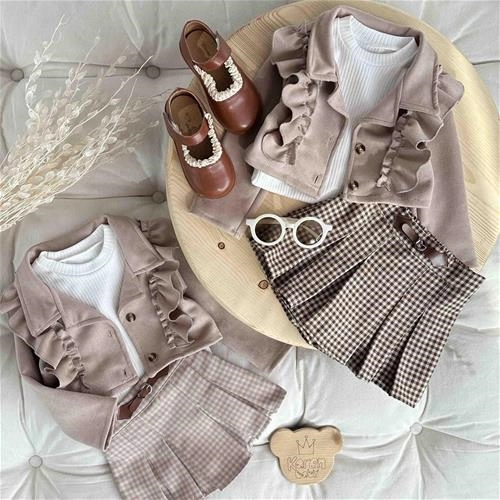 سه تیکه کت دامن شورتکی چهارخونه 2 سال تا 5 سال کد 211443