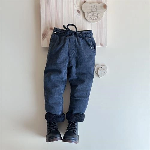 شلوار جین داخل کرک رنگ ذغالی 2 سال تا 12 سال کد 171351 - 171352