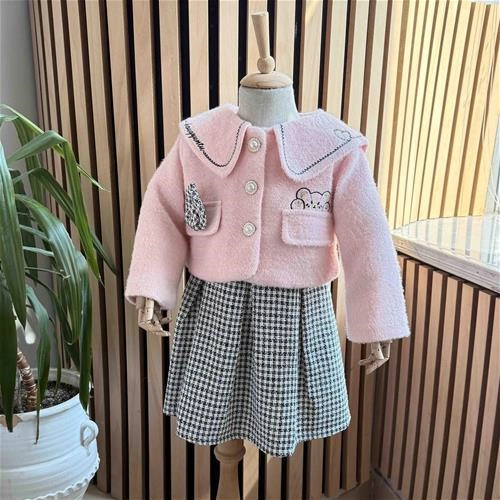 دوتیکه کت و سارافون پشمی 5 تا 12 سال کد 9914