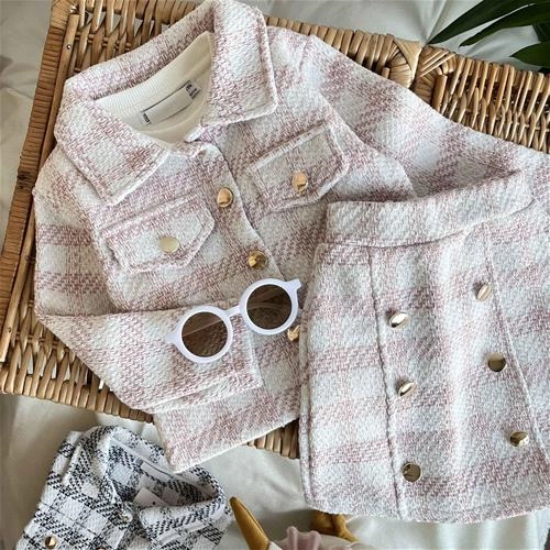 سه تیکه کت تیشرت دامن چهارخونه 3 سال تا 10 سال کد 211185