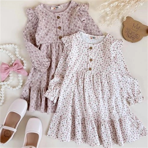 سارافون گل گلی سه دکمه 2 سال تا 5 سال کد 10086