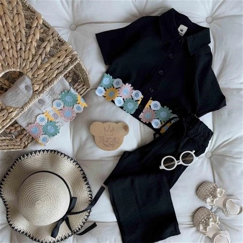 دوتیکه بلوز و شلوار طرح گل 4 سال تا 12 سال کد 9634 (221179)