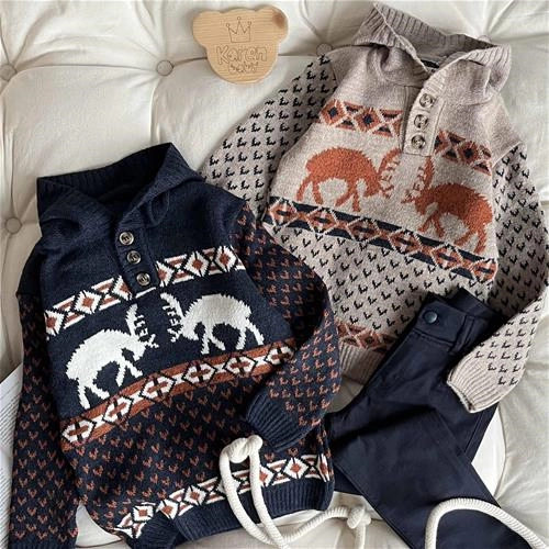 ژاکت بافت کلاهدار طرح گوزن 5 سال تا 10 سال کد 211357