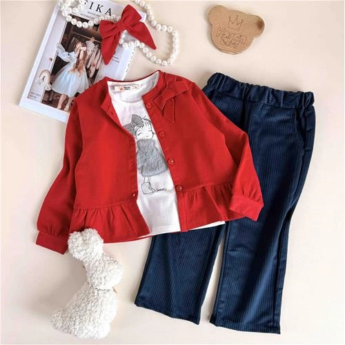 سه تیکه کت شلوار بلوز یلدایی 3 سال تا 6 سال کد 9105 (211104)