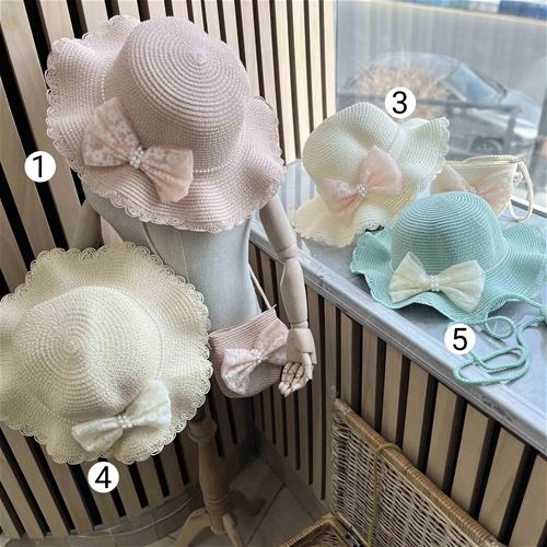 ست کیف و کلاه حصیری طرح پاپیون مرواریدی 18 ماه تا 10 سال کد 204171