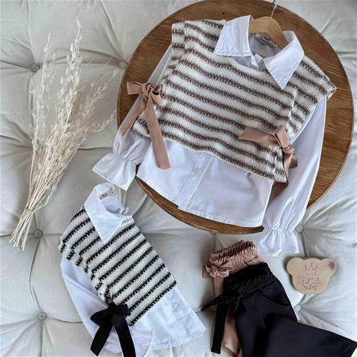 سه تیکه رویه بافت لمه‌دار 5 سال تا 8 سال کد 211448
