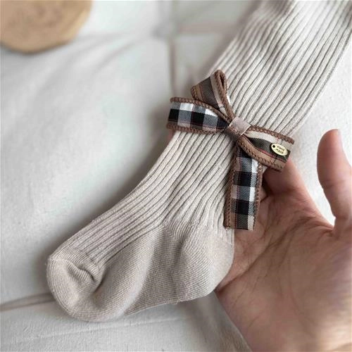 جوراب شلواری نخی کبریتی طرح پاپیون چهارخونه 1 تا 12 سال کد 214185