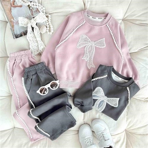 دوتیکه بلوز و شلوار بچگانه طرح پاپیون 6 سال تا 12 سال کد 9778