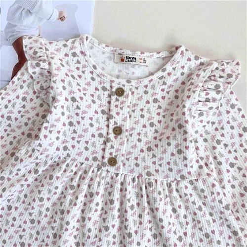 سارافون گل گلی سه دکمه 2 سال تا 5 سال کد 10086