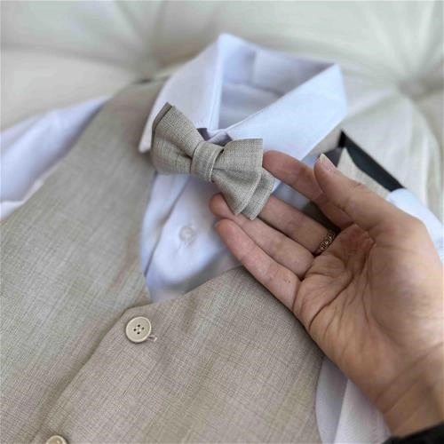 پنج تیکه کت شلوار جلیقه پاپیون کرم 5 سال تا 8 سال کد 211452