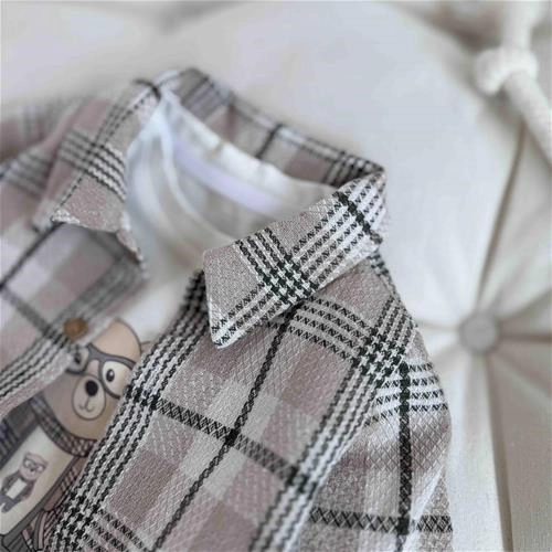 سه تیکه پیراهن و تیشرت و شلوار چهارخونه خرس عینکی  2 سال تا 5 سال کد9428 (211604)