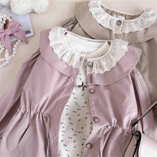 بارانی کتان یقه گیپور بچگانه 7 تا 11 سال کد 10364