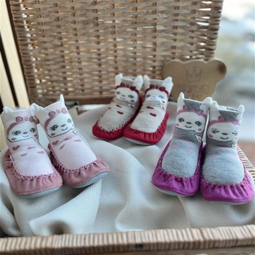 جوراب پاپوشی کف چرم حوله‌ای دخترانه 2 تا 5 سال کد 214134(214135)