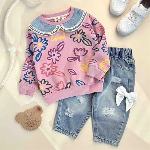 بلوز داخل کرک گل گلی یقه بی بی 3 سال تا 6 سال کد 10052