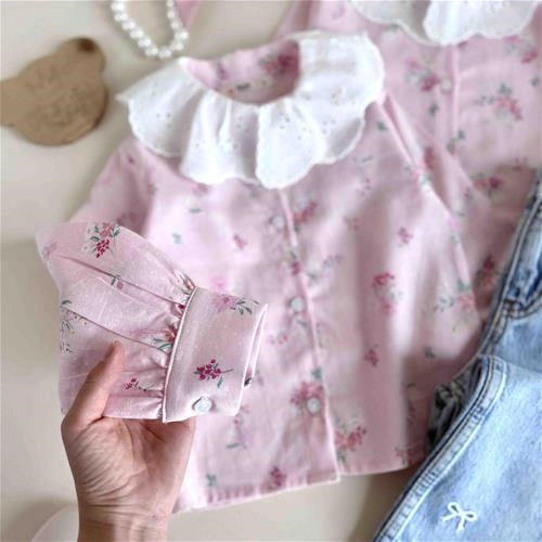 شومیز گل گلی یقه بی بی کارن بی بی 4 سال تا 12 سال کد 10240