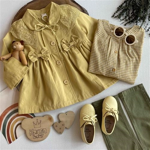 بارانی طرح یقه گیپور پاپیون دار 1/5 سال تا 6 سال کد 152305