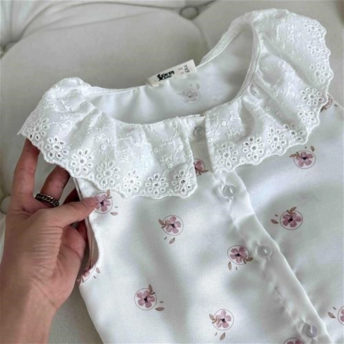 دوتیکه تاپ شلوارک بچگانه طرح گل گلی کد 9615 (221115)