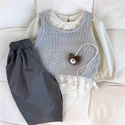 سه تیکه شومیز ، شلوار و جلیقه بافت بچگانه 1/5 سال تا 6 سال کد 9783