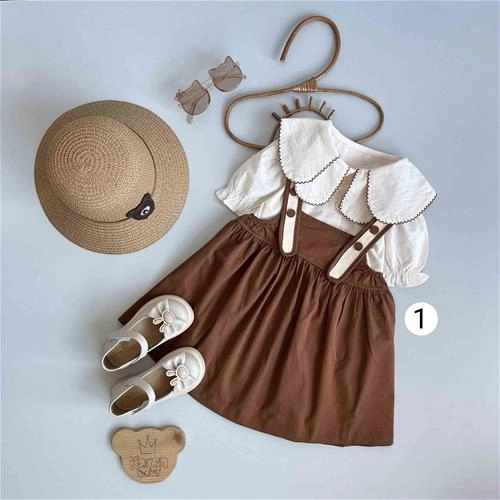 دوتیکه شومیز و دامن ساسبند دار 3 سال تا 8 سال کد 206100