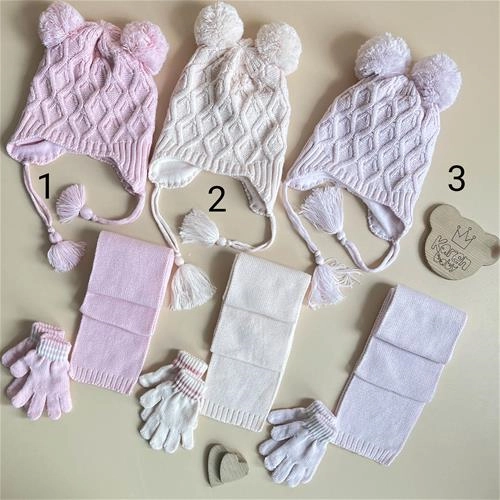 ست دستکش شال کلاه بافت دو پوم 1 تا 4 سال کد 1711109