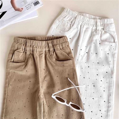 شلوار کتان نگین دار سایز کوچک (B08 ) 1.5 سال تا 5 سال کد 10154