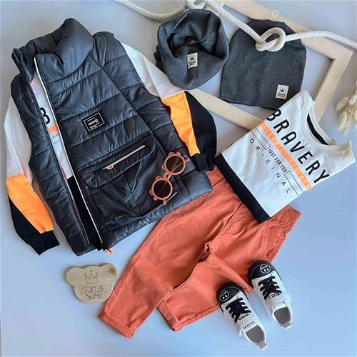 دوتیکه پافر پسرانه طرح زیپ کج 5 سال تا 8 سال کد 171181