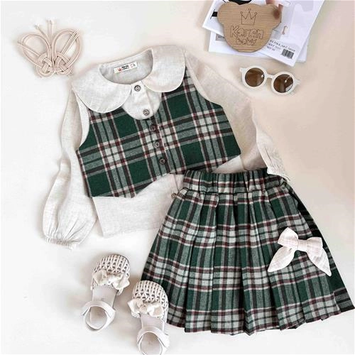 سه تیکه جلیقه دامن 4 سال تا 13 سال کد 10136