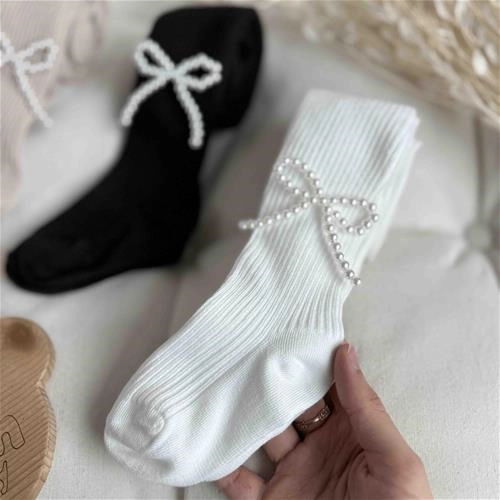 جورابشلواری نخی کبریتی طرح پاپیون مرواریدی 1 سال تا 10 سال کد 9412 (214185)